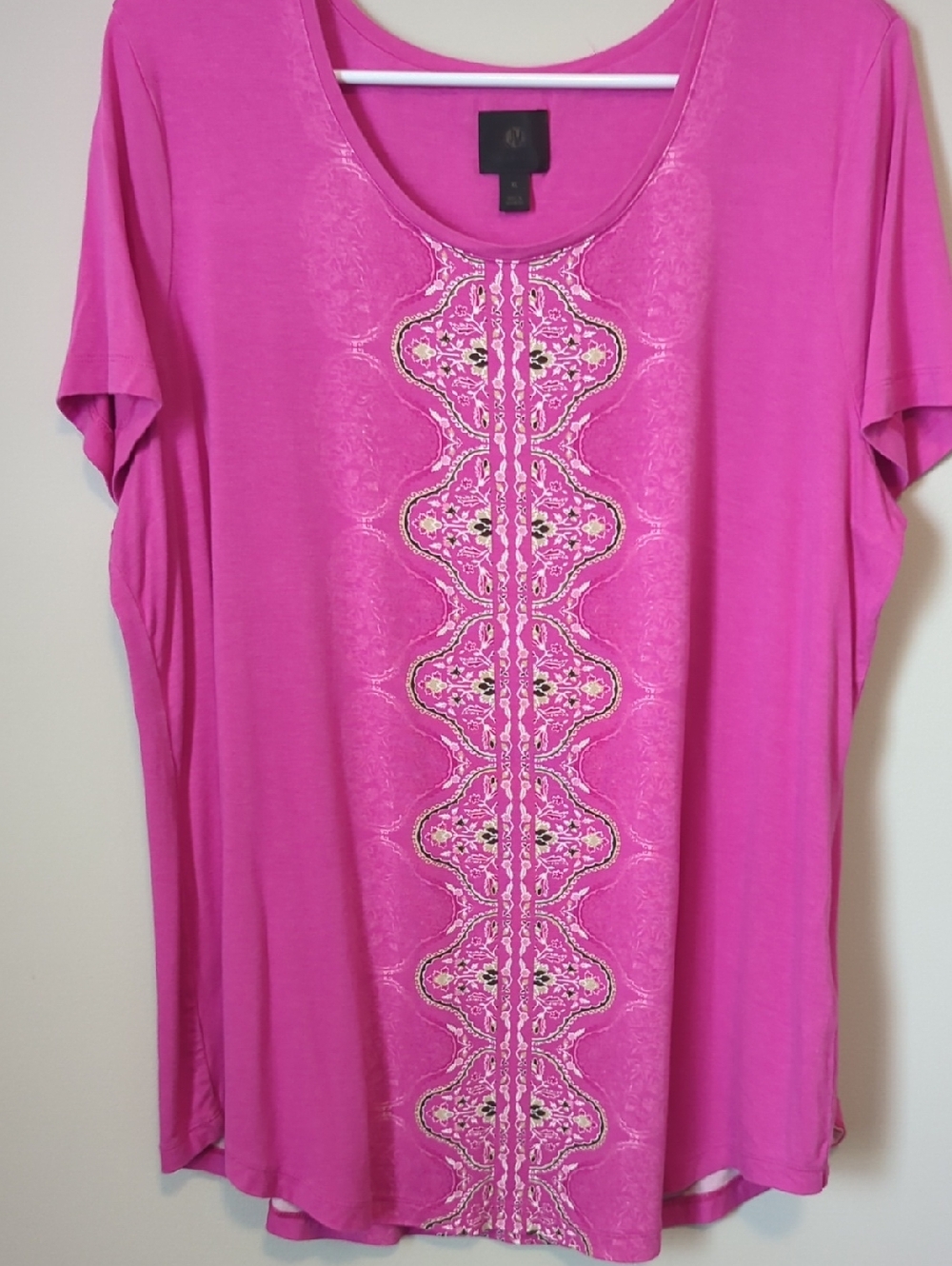 Women's Pink Embellished Scoop Neck Tunic Top